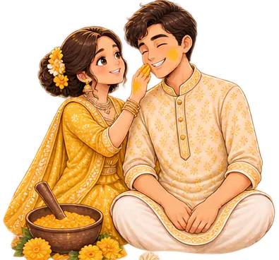 Raghav and Ishita dressed for the haldi