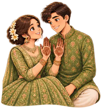 Raghav and Ishita dressed for the mehendi